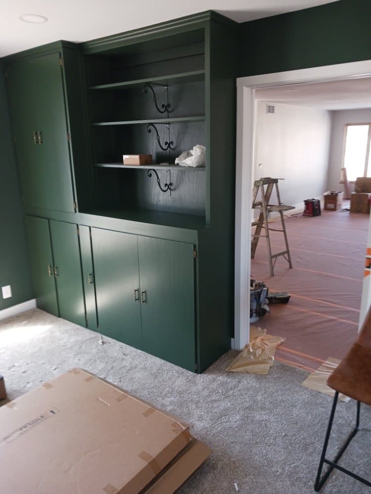 Built-ins painted deep green